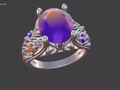 OVAL CENTER NATURE-INSPIRED ENGAGEMENT RING 3D print model