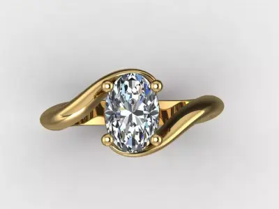 wedding oval solitaire ring 3D print model  3D print model
