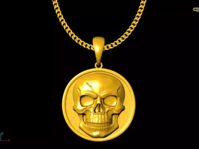 Skull coin pendant charms - one inch pendant 3D print model