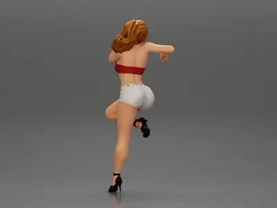 Sexy girl in bra and shorts Leaning Against car on the beach 3D print model