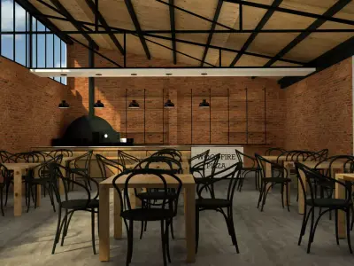 Market interior of restaurant in brick building 3D model