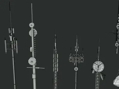 Sci-Fi Antenna Set Low-poly 3D model