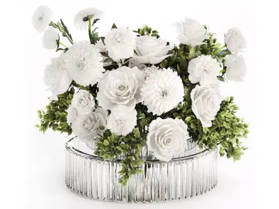 Bouquet Of White Flowers Chrysanthemum Rose Peony 606 3D model