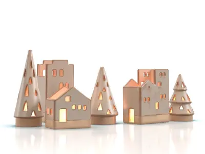 Ceramic Tealight Village Set  PBR 3D model