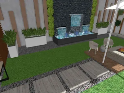 Sit-Out Area with Waterfall  Landscape Design 3D model