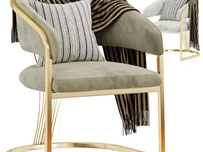 Cantilever Barrel Dining Chair Cream Velvet Upholstery Gold 3D model