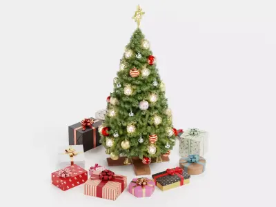 Christmas Tree with Gifts - Festive Scene Low-poly 3D model