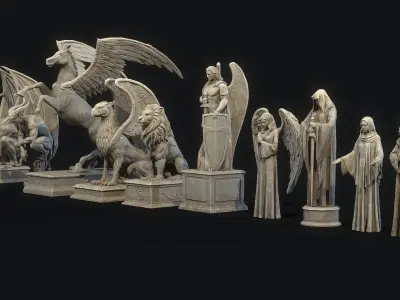 Mystical Statues Collection Low-poly 3D model