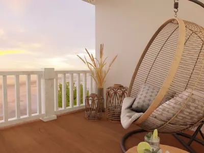 Sunset View Bedroom and Balcony Blender Scene 3D model