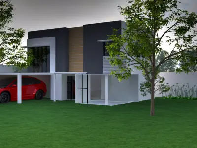 house modern with car in front Low-poly 3D model