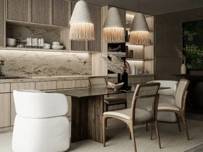 Cuisine modern dining room with pendant lights 3D model