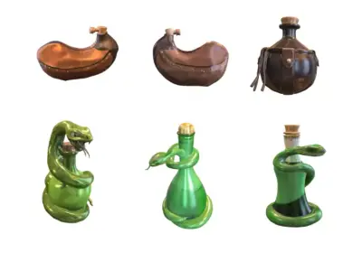 Fantasy Flask Potion  Pack Low-poly 3D model
