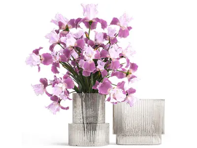 Solemn bouquet of purple Iris flowers in a glass vase 379 3D model
