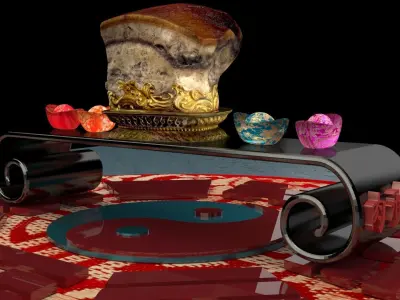 Chinese meat shaped stone and gold ingot   3D model