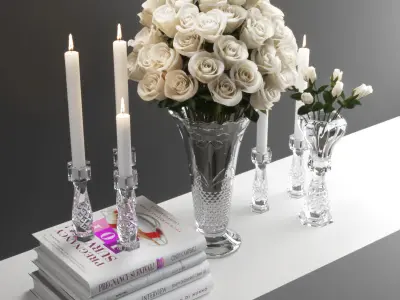 set1225 roses and candles in vase 3D model