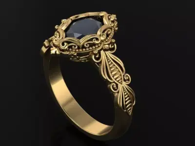 Enganement ring with marquise and engravings 4903 3D print model