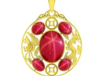 Luxury Dragon Phoenix Ruby Cabochon Pendant for Jewelry 119a 3D print model
