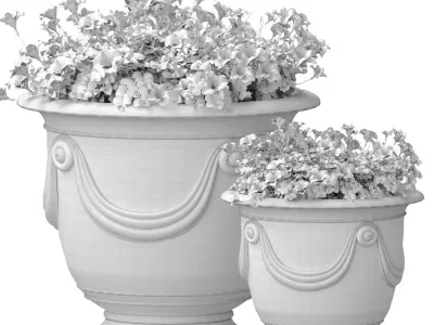 Flowerbed Petunia flowers plant  Luxury garden pots  3D model