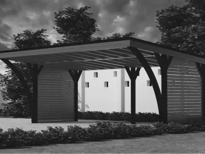 Exterior Swimming pool car parking  terras Low-poly 3D model