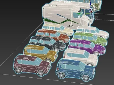 collection cars different colored and trucks Low-poly 3D model