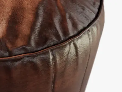  Pouf rond en cuir marron Brown Leather Low-poly 3D model