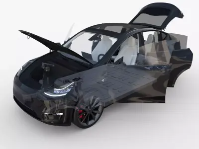 Tesla Model Y AWD Black with interior and chassis 3D model