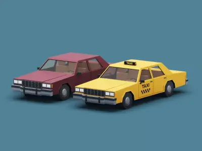 Stylized Cartoon Yellow Taxi Car  Low-poly 3D model