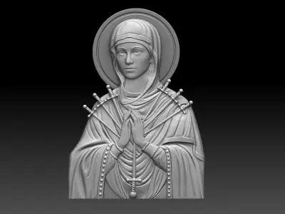 virgin mary 7 swords bas relief  3D print model