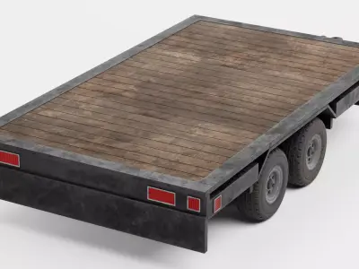 Old Utility Trailer V1 - Compact Drop Deck Vehicle Base Low-poly 3D model