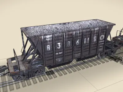 Train Collection 1 car on tracks Low-poly 3D model