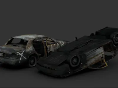 Burned Police Cars  Post-Apocalyptic Wreckage Set Low-poly 3D model