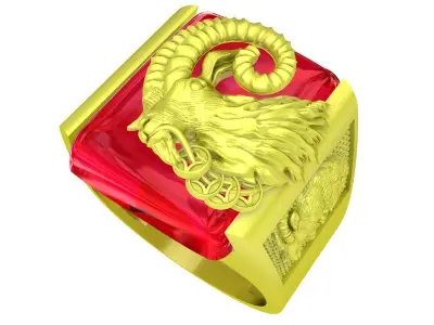 Luxury Ram Head Ring with Cushion Gemstone Jewelry Design  4099 3D print model