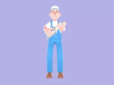 Stylized 3D Mechanic Showing Engine Part - Cartoon Male 3D model