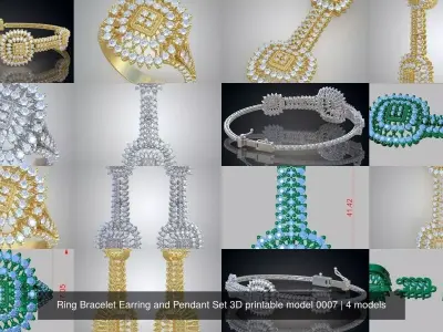 Ring Bracelet Earring and Pendant Set 3D printable model 0007 3D Model Pack