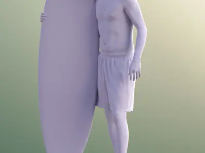 Andy 10101 - Surfer guy holding Surfboard Low-poly 3D model