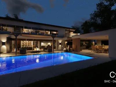 Modern villa 2021 Blender Eevee and Cycles 1 Low-poly 3D model