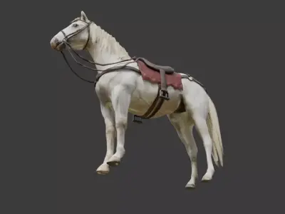 Animated White Horse with saddle Low-poly 3D model