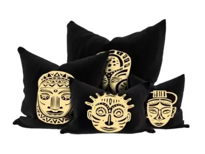 pillow velvet pillows with gold masks Free 3D model