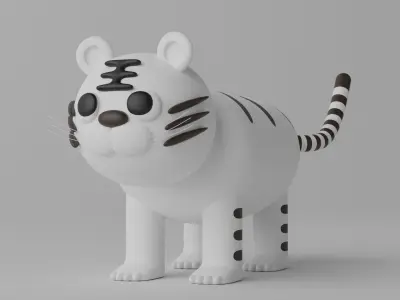 Cartoon Cute White Tiger Low-poly 3D model