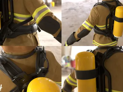 Realistic 3D model of Woman Firefighter - Modular - Rigged Low-poly 3D model