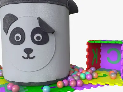 Basket with toys 3D model