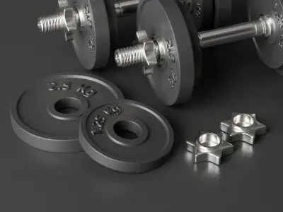 dumbells set of dumbbells and weight plates Low-poly 3D model
