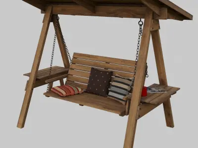 Garden swings with pillows Low-poly 3D model