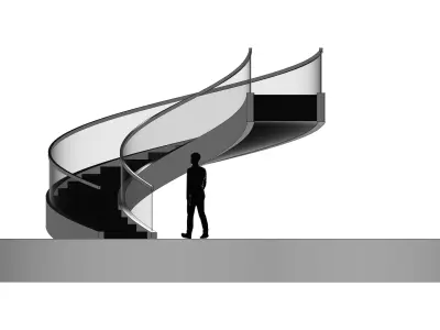 Spiral Stairs with Stringer Treads Railing Landing and Handrail 3D model