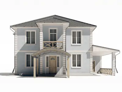 Two-storey residential building with a large terrace 3D model