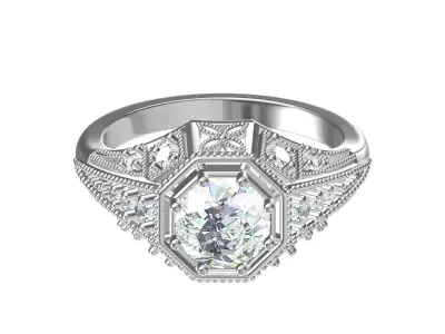 Solitaire Engagement Art Deco Ring 3D print model purchase