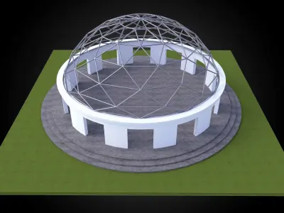 Dome w openings and triangulated wire frame structure  Low-poly 3D model