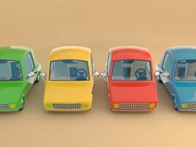 Colorful Low Poly Cartoonist Cute  3D Cars Low-poly 3D model