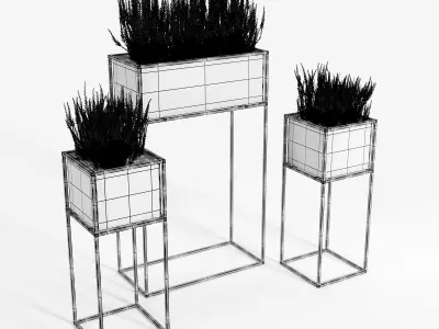 Calluna three metal planters with flowers 3D model