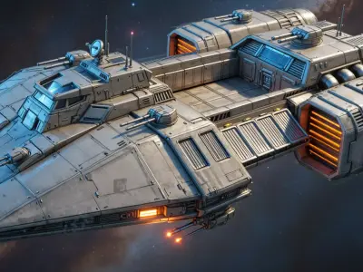 SCIFI Starship 002 Game-Ready and 3D Print Solid Mesh Low-poly 3D model